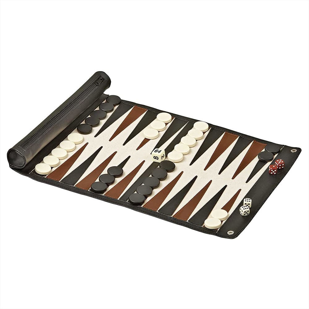 Falmouth roll - up backgammon set: faux leather - travel size, image 1 of 3